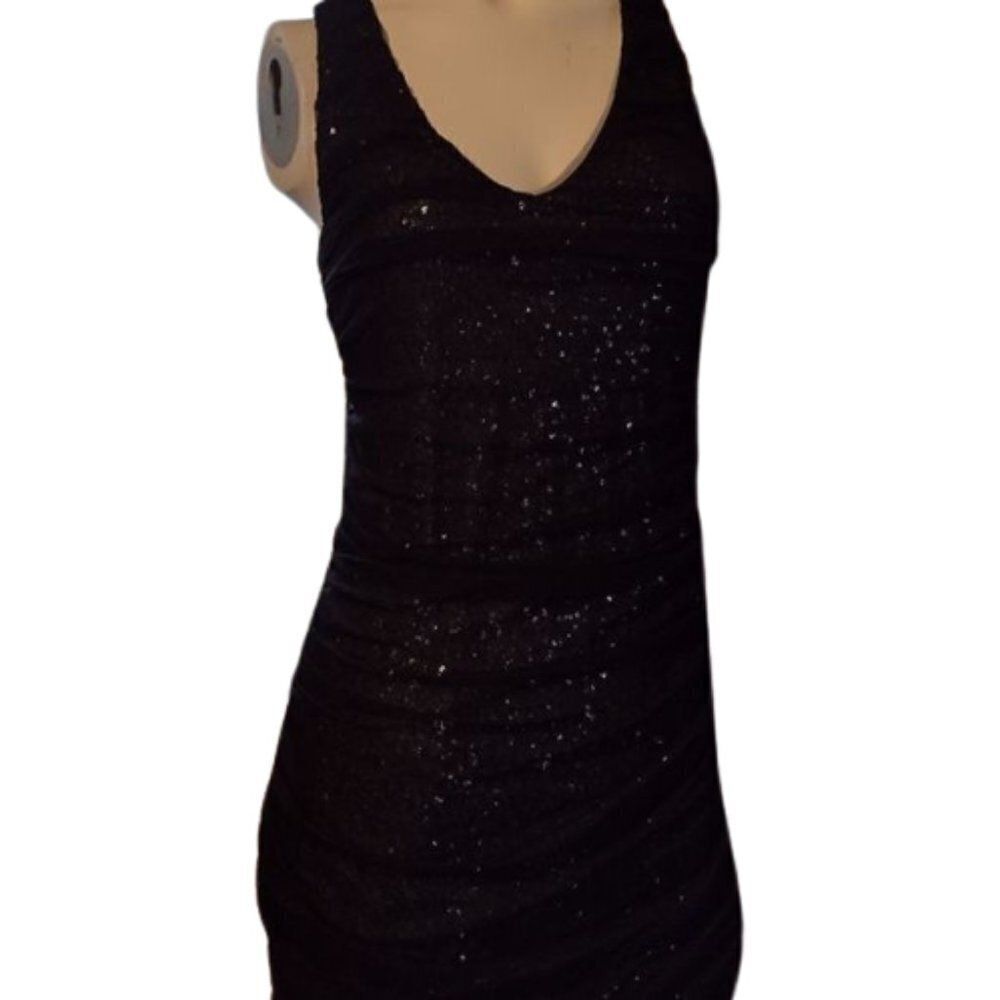 EXPRESS Sparkly Cocktail Dress Crisscross Lace Sleveeless Black Size M (Mis385)